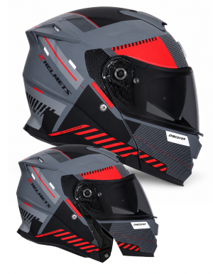 Shiro Dsc Nitro Modular 22.06 Flip Front Matt Gray Red Öppningsbar Mc Hjälm