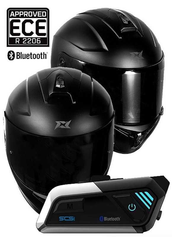 Bluetooth S9-X Solo Intercom Stinger Ece.22.06 Motogp Integral Matt Svart Motorcykelhjälm