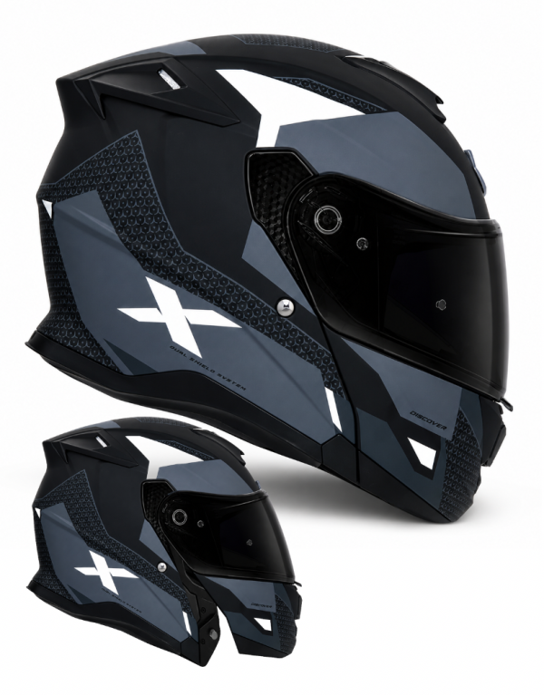 Shiro Dsc Nitro Modular 22.06 Flip Front Matt Black White Öppningsbar Mc Hjälm