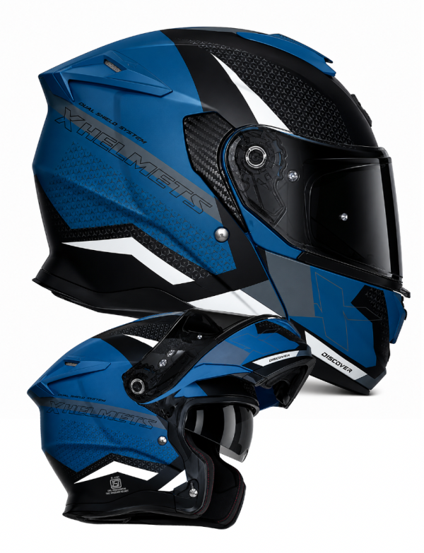 Shiro Dsc Nitro Modular 22.06 Flip Front Matt Black Blue Öppningsbar Mc Hjälm