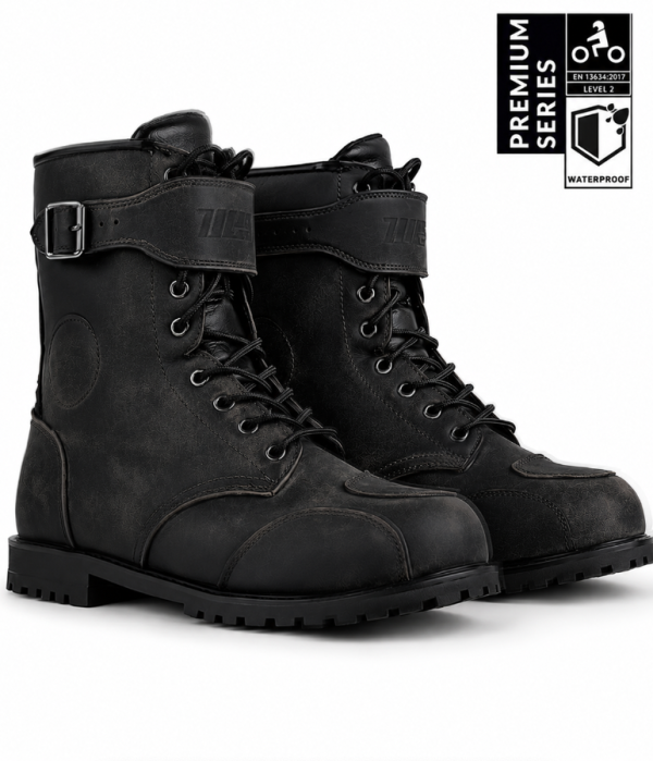 Black Distressed Ce-Level 2 Vattentät Mc Kängor Stövlar